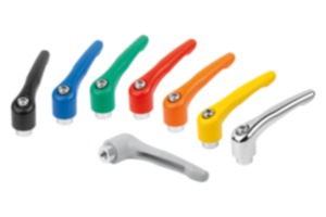 Clamping levers, die-cast zinc with internal thread, threaded insert blue passivated steel