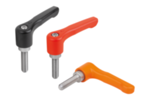 Clamping levers, die-cast zinc, flat with external thread, threaded pin stainless steel - inch