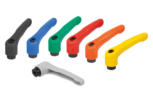 Clamping levers, plastic with internal thread, threaded insert black oxidised steel - inch